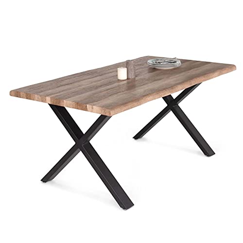 IDMarket - Table à Manger Rectangle Dakota 6 Personnes Pieds Forme en X Design Industriel 160 cm