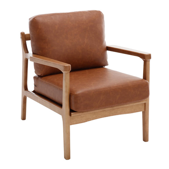 chairus Fauteuil tonneau rembourré en cuir synthétique pour salon, chaise de réception avec cadre en bois massif, chaise d'appoint pour chambre à coucher (marron)