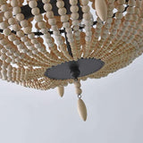Lustre en perles de bois de style bohème semi-encastré fait à la main avec perles en bois, lampe à suspension pour salle à manger, salon, chambre à coucher, luminaire suspendu E27 3 lumières 14,97''D