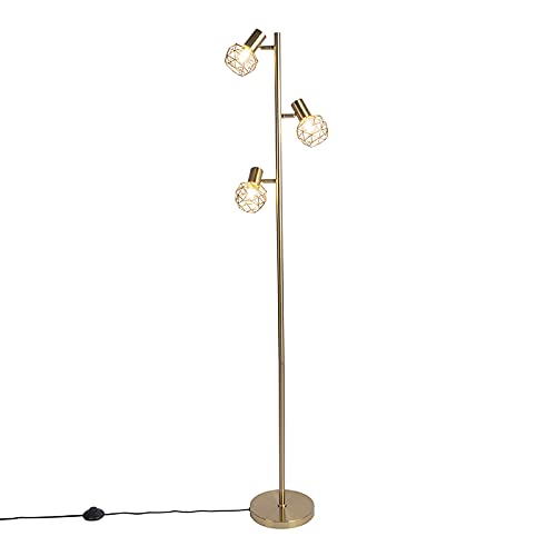 QAZQA mesh - Lampadaire - 3 lumière - H 150 cm - Doré - Moderne, Design - éclairage intérieur - Salon I Chambre QAZQA mesh - Lampadaire - 3 lumière - H 150 cm - Doré - Moderne, Design - éclairage intérieur - Salon I Chambre