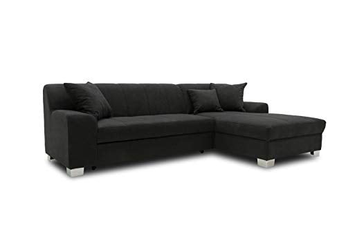 DOMO. collection Capri Forme Canapé d'angle rembourré Tissu Bois métal, Noir, 239x152x75 cm