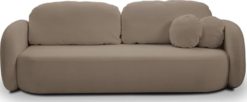 WFL GROUP Canapé-lit 3 Places Greta avec Coffre de Rangement - Design Scandinave Unique - Sofa Convertible avec Fonction Lit - Marron