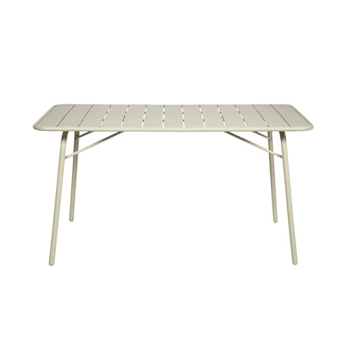 sweeek - Table de Jardin Pliante métal 4 Places. Beige. Amelia. 140x80cm. Traitement antirouille. Lattes et Bords arrondis.