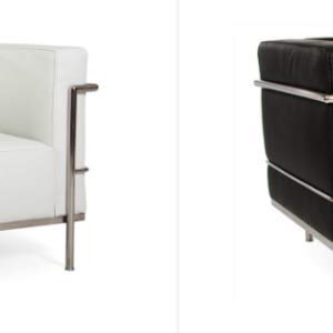 Fauteuil en acier inoxydable cuir véritable noir blanc grand