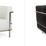 Fauteuil en acier inoxydable cuir véritable noir blanc grand