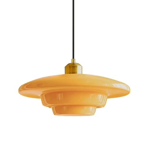 HJXDtech Suspension Luminaire Industriel Vintage en Verre & Finition Or, Grande Lampe Suspendue Moderne E27 pour Salon Salle à Manger Cuisine Chambre (B, 28cm) (Jaune, B 30cm) 