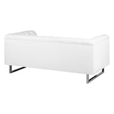 Canapé Fixe 2 Places Style Chesterfield Capitonnés en Cuir PU Blanc avec Pieds en Acier Inox Top Tendance pour Salon Chic et Glamour Beliani