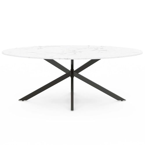 IDMarket - Table à Manger Ovale Alix 10 Personnes Pied araignée Noir et Plateau Effet marbre Blanc Alaska 200 cm
