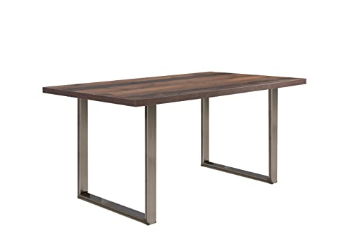 Forte Solide Non Extensible-Style vintage-160 x 74,7 x 90 cm, d'ingénierie Métal Plastique, Plateau de Table avec décor Vieux Bois Vintage, 160 x 90 cm