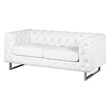 Canapé Fixe 2 Places Style Chesterfield Capitonnés en Cuir PU Blanc avec Pieds en Acier Inox Top Tendance pour Salon Chic et Glamour Beliani