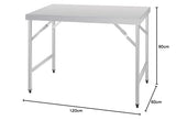 Vogue Table pliante en acier inoxydable poli, taille : 900 (H) x 1200 (L) x 600 (P) mm, utilisation intérieure et extérieure, CB905