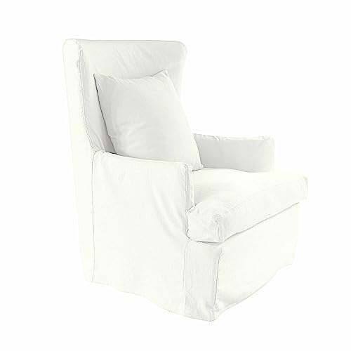 Loberon Williamson Fauteuil style maison de campagne avec coussin décoratif et housse de coussin lavable en bois de pin et viscose Blanc