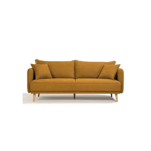 HEXAGONE Canapé Fixe 3 Places Daren - Tissu Moutarde - L 207 x P 90 x H 88 cm - Fabriqué en France