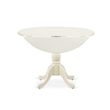 East West Furniture DMT-LWH-TP Dublin Table de cuisine moderne – Table de salle à manger ronde avec socle rabattable et piédestal, 106,7 x 106,7 cm, lin blanc