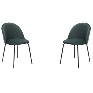 Chaise de salle à manger ou bureau vintage en velours avec pieds en métal Set de 2 pièces (vert, pieds noirs)