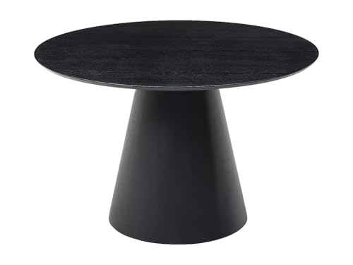 Vente-unique - Table à Manger Ronde 4 Personnes placage frêne - Noir - ANTALIZA