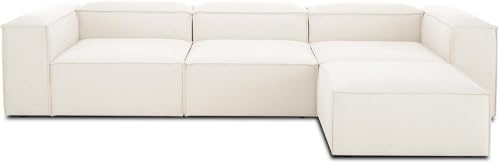 Canapé d Canapé d'angle modulable avec Pouf Deiso 100 pour Cent Lin Écru