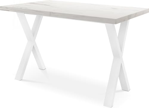 WFL GROUP Table de Salle à Manger rectangulaire Extensible - Grande Table de Style Moderne avec Pieds métalliques Blanc - 160 à 260 cm - Compacte - Marbre Blanc