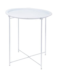 Table d'appoint en métal blanc avec plateau – 51 x 47 cm – Table basse design avec cadre pliable – Canapé décoratif à fleurs