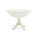 East West Furniture DMT-LWH-TP Dublin Table de cuisine moderne – Table de salle à manger ronde avec socle rabattable et piédestal, 106,7 x 106,7 cm, lin blanc