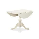 East West Furniture DMT-LWH-TP Dublin Table de cuisine moderne – Table de salle à manger ronde avec socle rabattable et piédestal, 106,7 x 106,7 cm, lin blanc