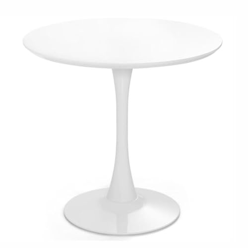 JHAISMAO Rond Table à Manger Cuisine Tableau pour 2-4 Personnes en Bois Conception De Tulipes Table De Loisirs avec Socle en Métal(Size:80cm,Color:Blanc)