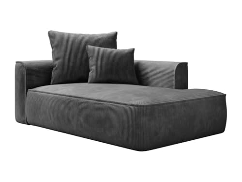 Vente-unique - Méridienne Droite en Velours côtelé Gris Anthracite PINETA Vente-unique - Méridienne Droite en Velours côtelé Gris Anthracite PINETA