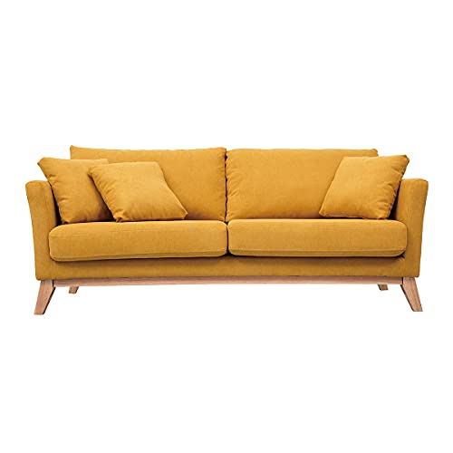Miliboo Canapé scandinave déhoussable 3 Places en Tissu Effet Velours Jaune Moutarde et Bois Clair Oslo Miliboo Canapé scandinave déhoussable 3 Places en Tissu Effet Velours Jaune Moutarde et Bois Clair Oslo