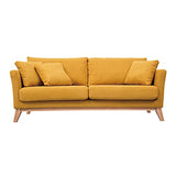 Miliboo Canapé scandinave déhoussable 3 Places en Tissu Effet Velours Jaune Moutarde et Bois Clair Oslo