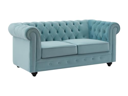Vente-unique - Canapé 2 Places en Velours Bleu Pastel Chesterfield - Velours Vente-unique - Canapé 2 Places en Velours Bleu Pastel Chesterfield - Velours
