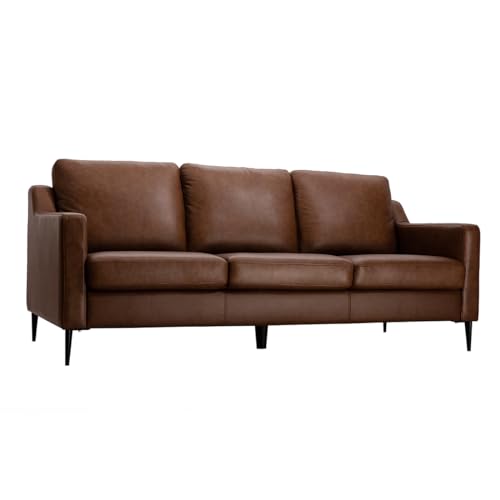 Miliboo Canapé Vintage 3 Places Cuir Marron et Bois Noir OXMO Miliboo Canapé Vintage 3 Places Cuir Marron et Bois Noir OXMO
