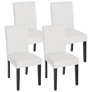 Mendler Lot de 4 chaises de séjour Littau - Simili-Cuir, Blanc Mat, Pieds foncés