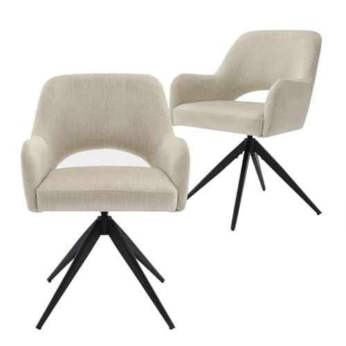 Lot de 2 Chaise de Salle à Manger Pivotante: Chaises Velours Salle à Manger avec Accoudoirs et Mémoire de Position - Pieds Métal Design Moderne & Confortable (Beige, 2er)