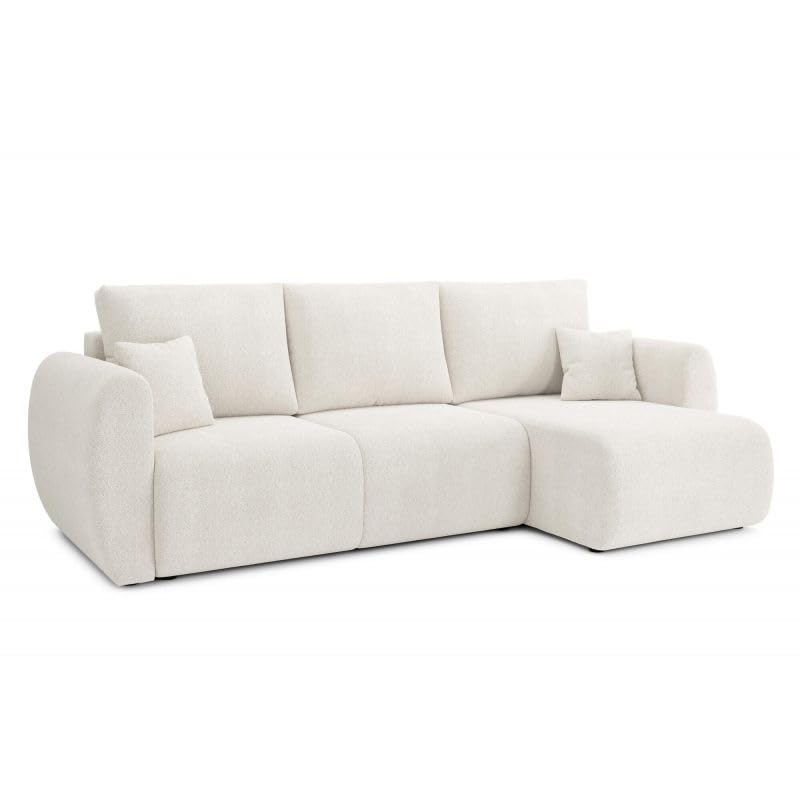 BAÏTA Canapé d'angle REFA Convertible Tissu Bouclette Blanc
