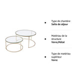 Huuryoudo Lot de 2 Tables Basses en Verre doré avec Structure en métal - Table d'appoint Ronde pour Balcon, canapé, Petite Table de Salon, Plateau en doré