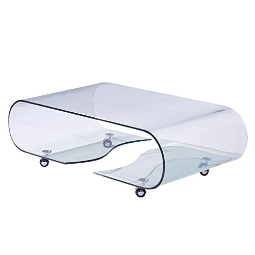 Table de canapé Table basse mobile en verre avec roulettes, table d'appoint décorative moderne et transparente, table à thé rectangulaire for salon, salle de bain, chambre et bureau Table côté thé ( C