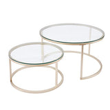 Huuryoudo Lot de 2 Tables Basses en Verre doré avec Structure en métal - Table d'appoint Ronde pour Balcon, canapé, Petite Table de Salon, Plateau en doré