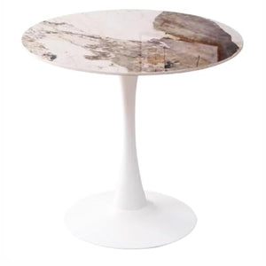 Table À Manger Ronde 60/70/80 Cm avec Piédestal Et Plateau en Granit, Pieds en Métal, Table Basse Tulipe, Table D'appoint De Loisirs for Salon, Café Et Cuisine(60cm)