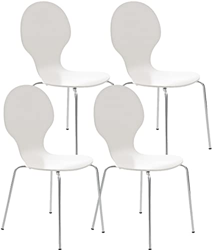 CLP Lot De 4 Chaises Empilables Robustes Diego I Chaises Empilables en Bois avec Dossier I Siège Confortable Forme Ergonomique I Pratique, Couleur:Blanc