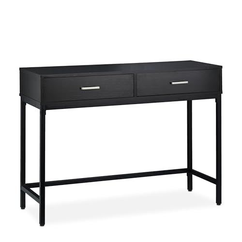 Relaxdays Table Console, Meuble d’appoint 2 tiroirs, HLP 81 x 110 x 42 cm, étroit, Couloir & Salon, Gain de Place, Noir
