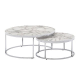 WOHNLING KADIMA DESIGN set de 2 table basse aspect marbre blanc argent table basse ronde moderne, 80 x 80 x 36 cm