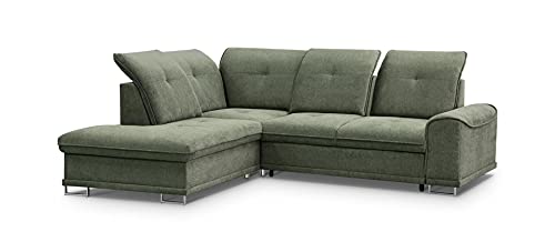 Canapé d Canapé d'angle Droit/Gauche en lit convertible avec coffre 4 places - Pieds en Métal, en tissu, appuie-tête et dossier réglable - salon & séjour - 272x232x108cm - CORLEONE (Canapé d'angle Droit, Vert)