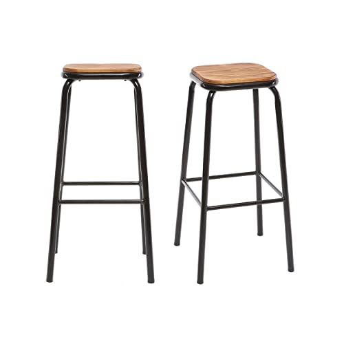 Miliboo Tabourets de Bar empilables Noir et Bois foncé H77.5 cm (Lot de 2) Memphis