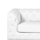 Canapé Fixe 2 Places Style Chesterfield Capitonnés en Cuir PU Blanc avec Pieds en Acier Inox Top Tendance pour Salon Chic et Glamour Beliani