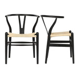 FSDFKPOP Lot de 4 chaises Wishbone en Y en Bois Massif, avec accoudoirs du Milieu du siècle, siège en Chanvre (frêne – Noir)(Ash Wood,Pack of 1)