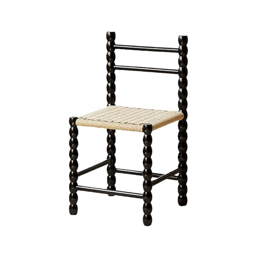 NMVAWIPT Chaise De Salle À Manger d'art Moderne, Assise Tressée en Corde, Bois Massif, Idéale for Le Salon, La Cuisine, Chambre, Balcon Ou Bureau(Black,Set of 1)