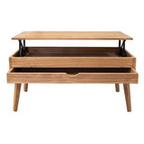 LoMasCasa Sonka Table basse relevable avec tiroir coulissant en bois naturel massif Disponible en couleur bois avec pied conique 100 x 50 x 48 cm