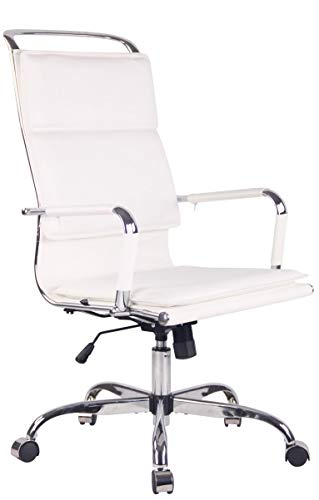 CLP Chaise De Bureau Bedford en Similicuir I Fauteuil De Bureau Ergonomique Support en Métal Chromé I Chaise avec Accoudoirs, Réglable, Pivotant, Couleur:Blanc, matière:Similicuir