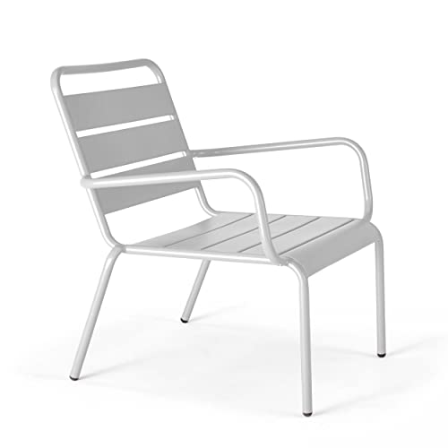 Oviala Palavas - Fauteuil de terrasse Bas Relax Acier Blanc