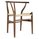 Chaise Wishbone du milieu du siècle – Chaise de salle à manger en bois massif avec accoudoirs, siège en chanvre, finition frêne et noyer, mobilier de maison expresso élégant pour les intérieurs